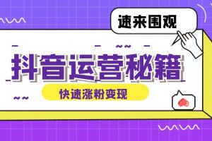 抖音运营涨粉秘籍：从零到一打造盈利抖音号，揭秘账号定位与制作秘籍