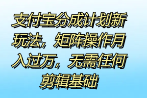 支付宝分成计划新玩法，矩阵操作月入过万，无需任何剪辑基础