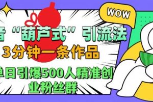 抖音葫芦式引流法，三分钟一条作品，单日引爆抖音500人精准创业粉丝群【揭秘】