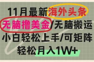 海外头条，无脑搬运撸美金，小白轻松上手，可矩阵操作，轻松月入1W+