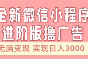 全新微信小程序进阶版撸广告 无脑变现睡后也有收入 日入3000＋