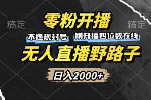 零粉开播，无人直播野路子，日入2000+，不违规封号，躺赚收益！