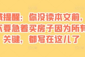 某付费文章：真诚提醒：你没读本文前，千万不要急着买房子因为所有的关键，都写在这儿了