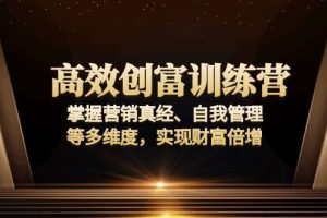 高效创富训练营：掌握营销真经、自我管理等多维度，实现财富倍增