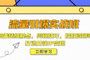 流量引爆实战班，涵盖情绪触点，剪辑技巧，投放逻辑等，打造女性IP变现