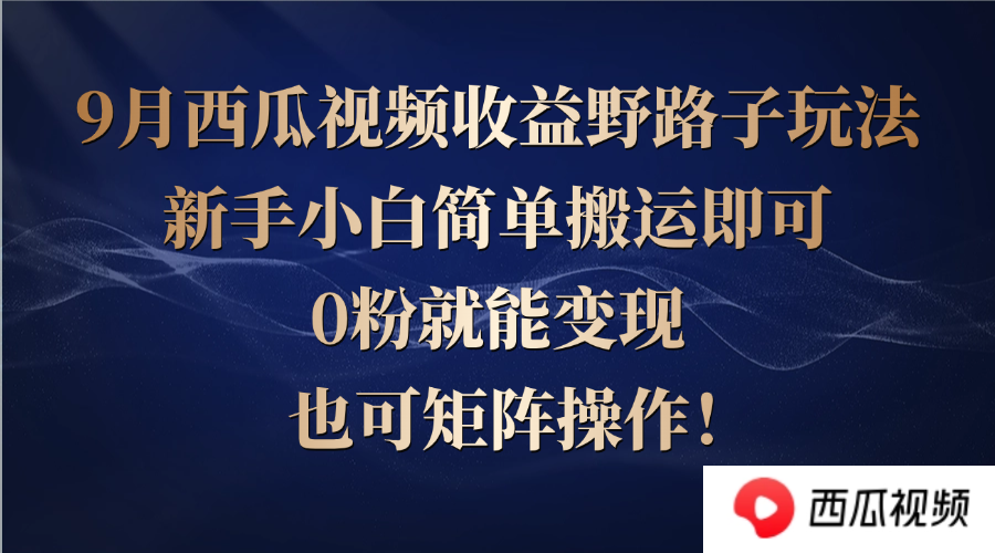 西瓜视频收益野路子玩法，新手小白简单搬运即可，0粉就能变现，也可矩...