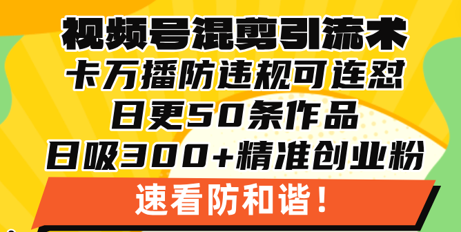 视频号混剪引流技术，500万播放引流17000创业粉，操作简单当天学会