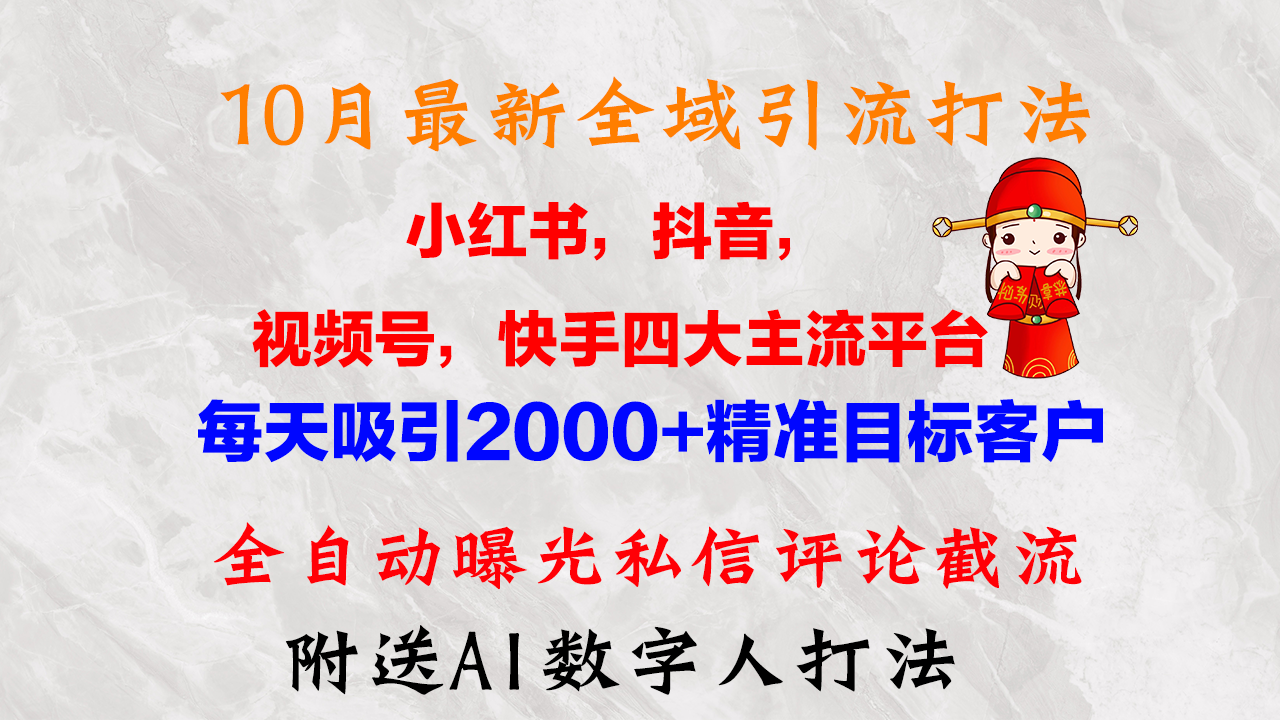 10月最新小红书，抖音，视频号，快手四大平台全域引流，，每天吸引2000...